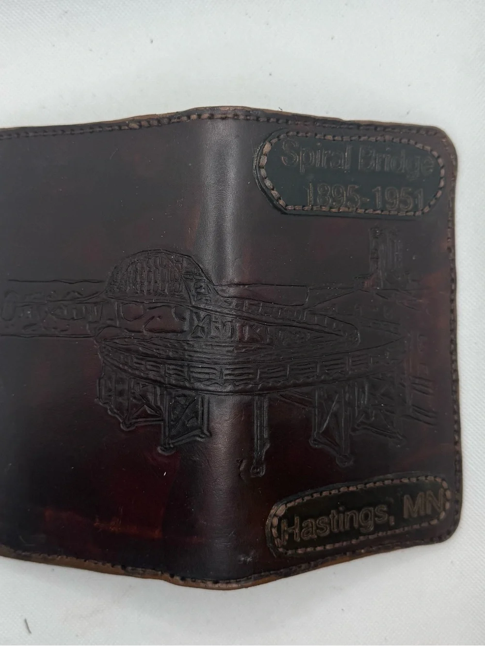 Handmade Tooled Leather Spiral Bridge Passport Holder Hastings MN